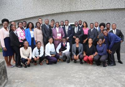 Dean Students Professor David Imhonopi Joined By Other Faculty And Students Of Covenant University With The Award In A Group Photo