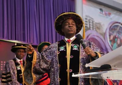 Chancellor, Dr David Oyedepo, giving his charge and blessing the assembly